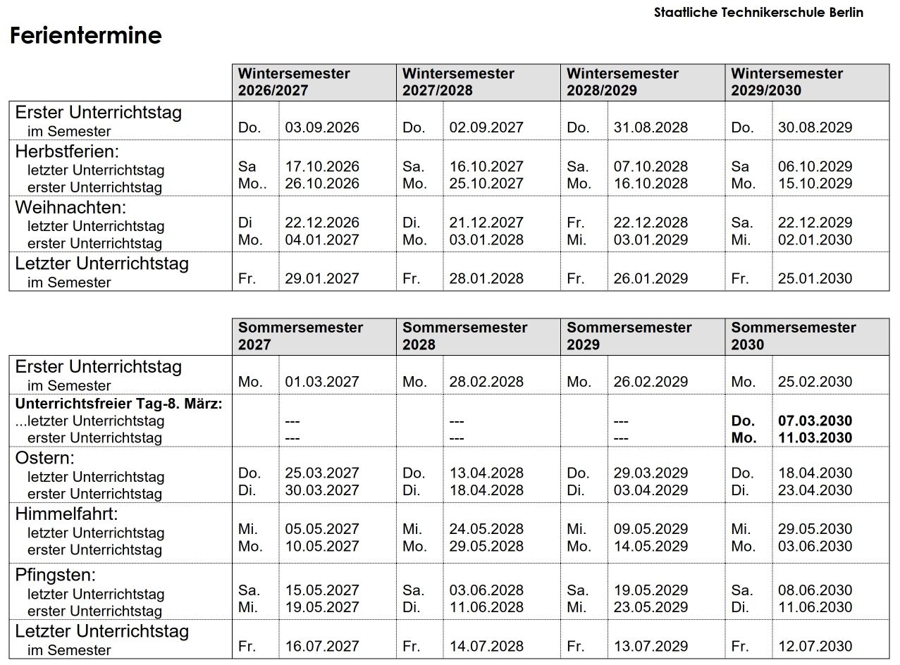 STB Ferientermine 2027 2030